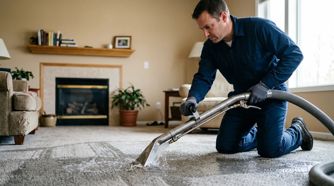 Water damage restoration technician working near Gowrie, IA